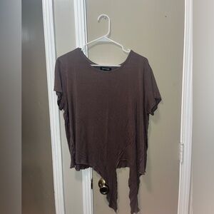 Chic Asymmetrical Short Sleeve Top in Brown